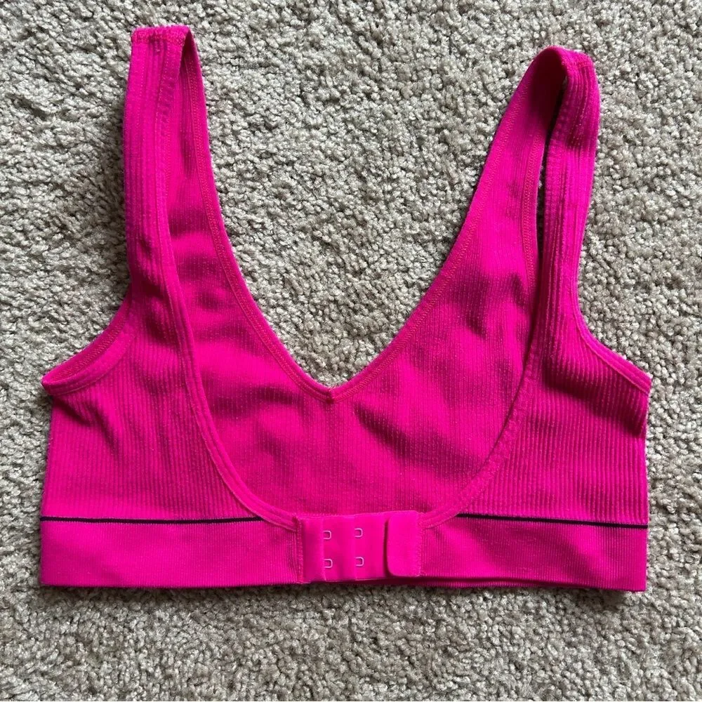 Bonds Originals Womens Deep V Pink Racerback Retro Rib Sports Bra Size Medium